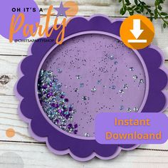 a purple plate with confetti on it and the words instant party in front of it