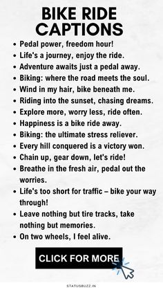 a poster with the words bike ride captions written in black and white on it