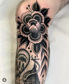 a black and white tattoo on the arm of a man