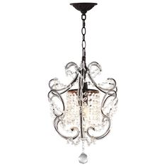 a chandelier hanging from the ceiling with crystal beads on it's sides