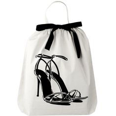 a white bag with a black shoe on it