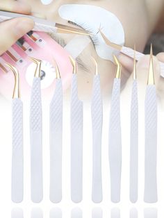 1pc Eyelash Extension Tweezers Mesh Handle 100% Closed Anti-Static Anti-Slip Precision Eyebrow Tweezers White    Stainless Steel  Tweezers   Beauty Tools, size features are:Bust: ,Length: ,Sleeve Length: