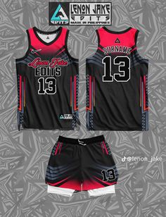 the basketball uniform for the team is displayed on a gray and black background with red accents