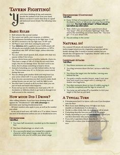 Tavern Fighting! Dungeon Master Tips, Dnd Guide, Dm Ideas, Reward Ideas, Dungeon Master's Guide