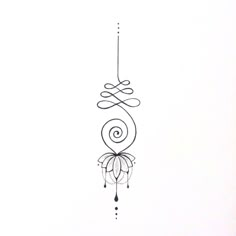 a drawing of a wind chime hanging from a wire with spirals on it