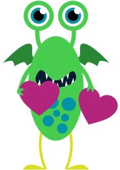 a green monster with two hearts in his hands