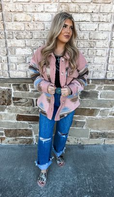 TTS Buttons Soft Material Pink Long Sleeve Tops For Outdoor, Trendy Long Sleeve Tops For Outdoor, Trendy Winter Tops For Outdoor, Pink Fall Top With Pockets, Fall Pink Tops With Pockets, Pink Tops With Pockets For Fall, Aztec Jacket, Pearl Cuff, Outerwear Vest