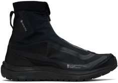 High-top piece-dyed waterproof GORE-TEX® bonded jersey and ripstop sneakers in black. Grained leather trim, bonded trim, and printed logos throughout. · Zip closure at vamp · Concealed lace-up closure · Pull-loop at elasticized collar · Reflective logo bonded at heel counter · Mesh lining · EnergyCell foam rubber midsole · Treaded Contagrip® rubber outsole Part of the 11 by Boris Bidjan Saberi x Salomon collaboration. Supplier color: Black High-top Gore-tex Sneakers For Streetwear, Gore-tex High-top Sneakers For Streetwear, Gore-tex Sneakers For Streetwear, Black Nylon High-top Sneakers For Streetwear, Waterproof Functional High-top Sneakers For Streetwear, Functional Waterproof High-top Sneakers For Streetwear, Black Gore-tex Sporty Sneakers, Waterproof High-top Nylon Sneakers, Waterproof Nylon High-top Sneakers