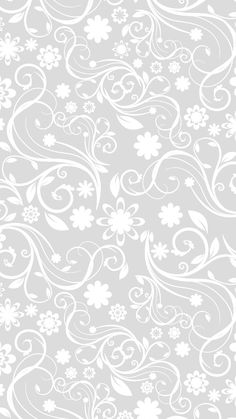 a white floral pattern with swirls and leaves on a gray background illustration for wallpaper or fabric