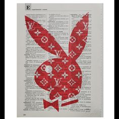 a book page with an image of a rabbit on it's face and the words louis vuitton written in red