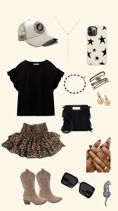 Jupe, T-shirt, casquette, bijoux, chaussures Idee Outfit Ete, Annefleur Outfits, Outfit Ete, Outfit Jupe, Leopard Outfit, Leopard Outfits, Mode Zara, Future Outfit, Stockholm Fashion