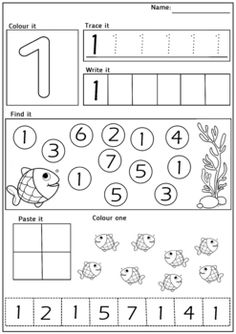 the worksheet for numbers 1 to 10 with fish and seaweed on it