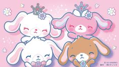 two stuffed animals are sitting next to each other on a pink background with flowers and stars