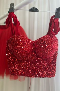 Red Two-Piece Sequins Top Bow Tie Straps A-line Homecoming Dress Red A Line Dress, Teal Cocktail Dress, Fancy Short Dresses, Bow Straps, Classy Prom, Dark Red Dresses, Sequins Top, Beaded Party Dress, Red Two Piece