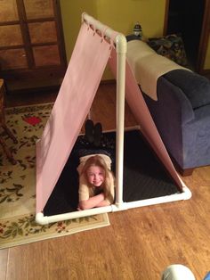 Homemade tent Tent At Home Diy, Diy Tents For Kids, Diy Canvas Tent, Diy Wooden Tent Frame, Pvc Pipe Tent, Pvc Playhouse, Diy Tp Tent For Kids, Fabric Tents For Kids, Pvc Pipe Furniture