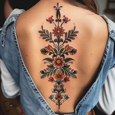 Vibrant Spine Tattoos For Women Tattoo Design Pack Collarbone Tattoos For Women Design, Medium Size Back Tattoos, Tattoos For Strength, Womens Back Tattoos, For Women Tattoo Design, Women Tattoo Design, Traditional Back Tattoo, Traditional Tattoo Inspiration, Women Tattoos