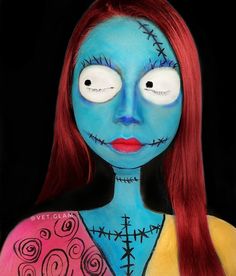 Sally Face Paint, Sally From Nightmare Before Christmas, Skeleton Face Paint, Christmas Makeup Tutorial, Halloween Face Paint, Sally Skellington, Skeleton Face