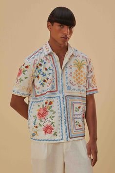 embroidery ideas Tropical Cross Stitch, Brazilian Embroidery, Shirt Embroidery, Farm Rio, Embroidered Shirt, Cross Stitch Embroidery, Embroidery Stitches, Embroidery Patterns