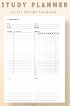 the printable study planner is shown on top of a white background with text that reads,