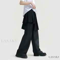 Lasaky - Asymmetric Pleated High-Waisted Wide Leg Pants with Minimalist Design Chic Asymmetrical Hem Pants, Chic Pants With Asymmetrical Hem, Versatile Asymmetrical Fitted Bottoms, Versatile Fitted Asymmetrical Bottoms, Versatile Asymmetrical Bottoms For Spring, Modern Asymmetrical Hem Bottoms For Spring, Casual Bottoms With Asymmetrical Hem, Asymmetrical Baggy Bottoms For Spring, Baggy Asymmetrical Bottoms For Spring