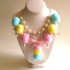 Cotton Candy Carnival Statement Necklace Cotton Candy Carnival, Carnival Cotton Candy, Kawaii Charms, Kawaii Necklace, Blue Cotton Candy, Candy Necklace, Puffy Heart Charms, Candy Necklaces, Candy Jewelry