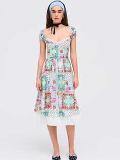 Kiera Patchwork Midi Dress — Multi Bubble Hem, Lace Trims, Wedding Lingerie, Patchwork Dress, 2023 Fashion, Little White Dresses, Fall 2024, Shopping List, Puff Sleeves