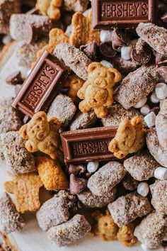 a pile of chocolate and marshmallow treats