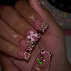 24pcs Nude Pink Sweet Fake Nails Short Duckbill Leopard Print French False Nails With 3D Bowknots Pink Ombre Nails, Acrylic Press On Nails, Cute Acrylic Nail Designs