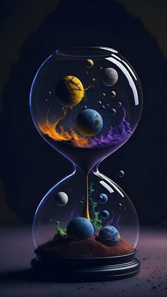 an hourglass with different planets in it