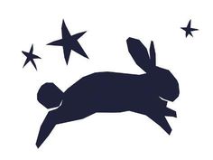 the silhouette of a rabbit flying through the air with stars in the sky behind it