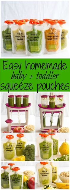 the instructions for how to make homemade baby and todd squeeze pouches with vegetables in them