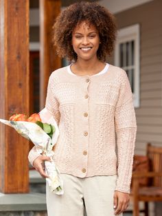 This Classic Cardigan Features a Lightweight Blend of Cotton and Linen You Can Wear Year-Round Vermont Country Store, Linen Cardigan, Aran Sweater, Classic Cardigan, Wood Buttons, Button Front Cardigan, Country Store, Cable Knit Cardigan, Plus Size Sweaters