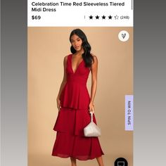 Size: Small Color: Red Condition: Perfect! Has Literally Never Been Worn. Got It For A Wedding But Chose A Different Dress Instead And Then Forgot To Return It In The Return Window Red V Neck Dress, Best Wedding Guest Dresses, Tour Outfits, Long Red Dress, Chiffon Midi Dress, Midi Ruffle Dress, Different Dresses, Tiered Midi Dress, Red Midi Dress