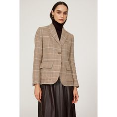 Brown plaid linen blend (52% Linen, 48% Cotton). Lining (100% Cupro). Blazer. Long sleeves. Collar. Front button closure. 19.5" from shoulder to hemline. Imported. Professor Aesthetic, Ralph Lauren Plaid, Rent The Runway, Closet Designs, Brown Plaid, Plaid Blazer, Lauren Ralph Lauren, Linen Blend, Ralph Lauren