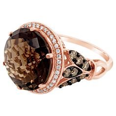 LeVian 14K Rose Gold Smoky Quartz Round Chocolate Brown Diamond Classy Halo Ring Levian Jewelry, Le Vian, Brown Diamond, Shiny Things, Halo Ring, Halo Rings, Luxury Women, Smoky Quartz, Chocolate Brown