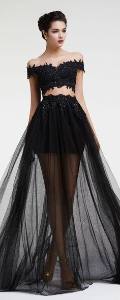 Black Lace Beaded Two Piece Prom Dresses Stil Boho, Floor Length Prom Dresses, Piece Prom Dress, Tulle Prom Dress, Pageant Dresses, Classy Dress, Trendy Dresses