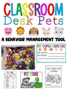 the classroom desk pets behavior management tool is shown in this poster with pictures and instructions