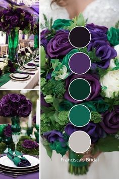 purple and green wedding decor with white flowers