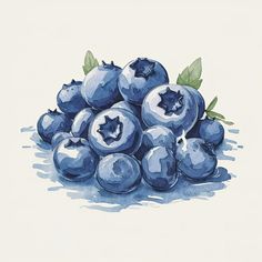 a painting of blueberries with leaves on top