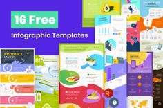 a large collection of infographic templates with different colors and shapes, including the text'16 free infographic templates '