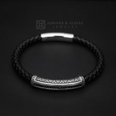 top jewelry gifts for men and women, gifts for boyfriend, unique gifts ideasMen's Leather Bracelet - top jewelry gifts for men and women, , unique gifts ideas Men's Leather Bracelet - 6mm braided black leather bracelet with accent in stainless steel with silver finish decorated with black zirconia stones. Black Luxury Leather Bracelet For Everyday, Luxury Rectangular Jewelry With Stainless Steel Clasp, Black Engraved Bracelets For Everyday, Masculine Black Jewelry For Gift, Black Leather Bracelet With Stainless Steel Clasp As Gift, Gift Black Leather Bracelet With Stainless Steel Clasp, Adjustable Rectangular Leather Bracelet In Luxury Style, Black Jewelry With Engraving Option For Father's Day, Minimalist Black Jewelry With Engraving Option