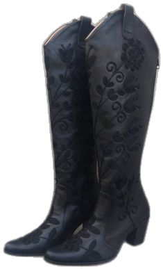 Embroidered Leather Knee-high Boots, Black Embroidered Leather Boots, Embroidered Leather Closed Toe Boots, Embroidery Boots, Short Heel Boots, Comfy Boots, Everyday Boots, Boots Tall, Comfy Boot