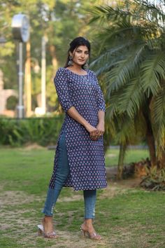 Order Bagru hand block printed pure cotton long kurti by whatsapp +918875877278 Punjabi Outfits, Quick Outfits, Desi