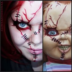 Chucky Halloween Decorations, Chucky Makeup For Men, Chucky And Tiffany Costume, Chucky Costume, Scary Halloween Costume, Halloween Makeup Scary