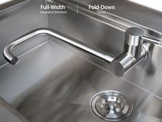 a stainless steel kitchen sink with two faucets on each side and the words full - width