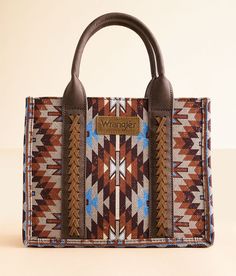 Wrangler® Southwestern Structured Purse - Brown , Women's Coffee Canvas lined purse Zipper closure Interior zipper and pouch pockets Removable shoulder strap Dimensions: 10(L) x 4 1/4(W) x 8(H). Main: PU/Polyester. Lining: Polyester. Apparel & Accessories > Handbags, Wallets & Cases > Handbags West World, Southwest Print, Unique Tote Bag, Printed Canvas Tote Bag, Small Coin Purse, Aztec Pattern, Medium Tote