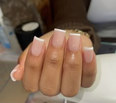 Straight Tip Acrylic Nails, Short Arclyc Nail Square, Short White Tip Nails, Cute Overlay Nails, French Tip Acrylic Nails Short, Short Classy Nails, Nail Overlay, Overlay Nails, Nails Short Square