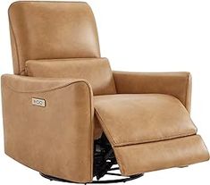 the reclining chair is shown in tan leather