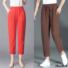 Olivia Mark - Loose-Fit Linen Cropped Trousers with Drawstring Waist - Casual Harem Pants 115 Pounds, Cropped Linen Trousers, 130 Pounds, Linen Crops, Cropped Trousers, Olivia Mark, Dressmaking, Drawstring Waist, Harem Pants