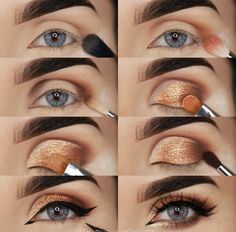 Smokey Eyes Tutorial, Gold Smokey Eye, Orange Tone, Smokey Eye Tutorial, Eye Tutorial, Eye Makeup Tips, Eye Makeup Art